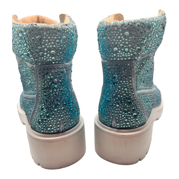 Betsey Johnson Hudson Turquoise Blue Rhinestone Combat Boots Size 6.5 NWOB BLING - Picture 13 of 14